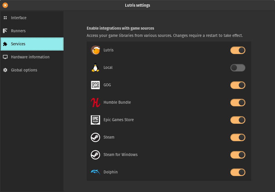 Enabling services in preferences